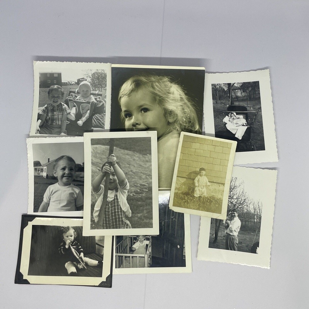 Vintage Black and White Photo Lot Children Babies Mid Century Ephemera 9pc